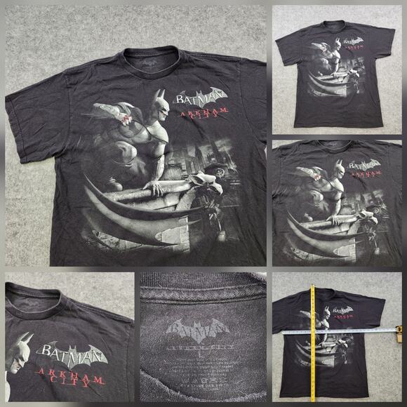 Batman Arkham City T Shirt Mens Large Black DC Comics Promo Video Game Superhero - Picture 1 of 9